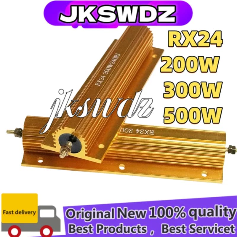 RX24 100% NEW 200W 300W 500W Gold Aluminum Housing Resistor 0.1 ~ 10K 0.15 0.2 0.5 1 2 4 6 8 10 15 20 100