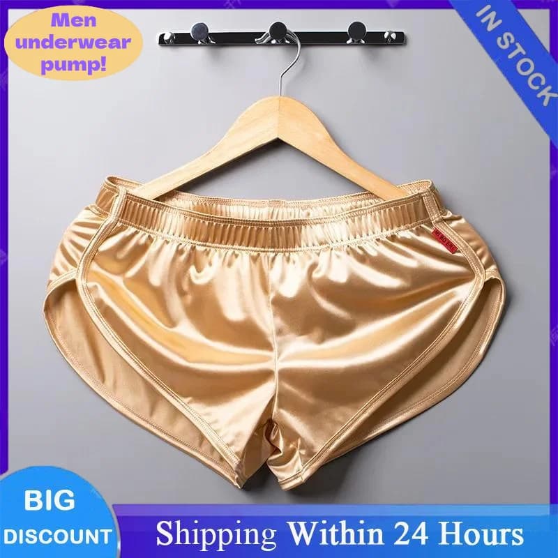 1PC Summer Mens Sexy Pajamas Boxer Shorts Smooth Silk Underwear Men Sleep Bottoms Homewear Lounge Shorts Male Panties Boxers