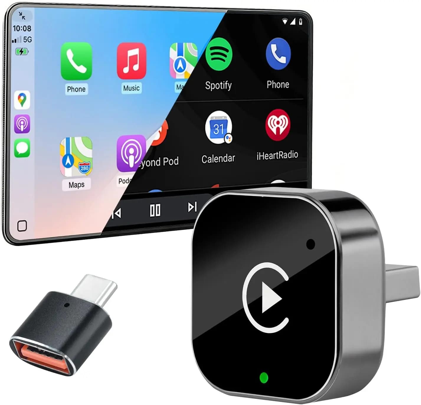 2026 Upgraded 2-in-1 Wireless CarPlay Adapter for iPhone & Android Auto, Plug and Play Wired to Wireless Dongle with Fast Auto-C