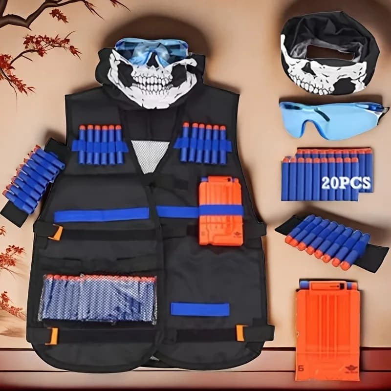Kids Tactical Vest Kit for Nerfs Toy Guns Series with Refill Darts Reload Clips Tactical Mask Wrist Band and Protective Glasses