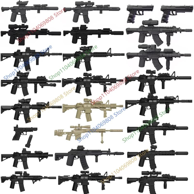 Military Soldiers Figures Gun Accessories Building Blocks Special Force 3D Printing Submachine Gun Rifle HK416 M4 Bricks Toy N06