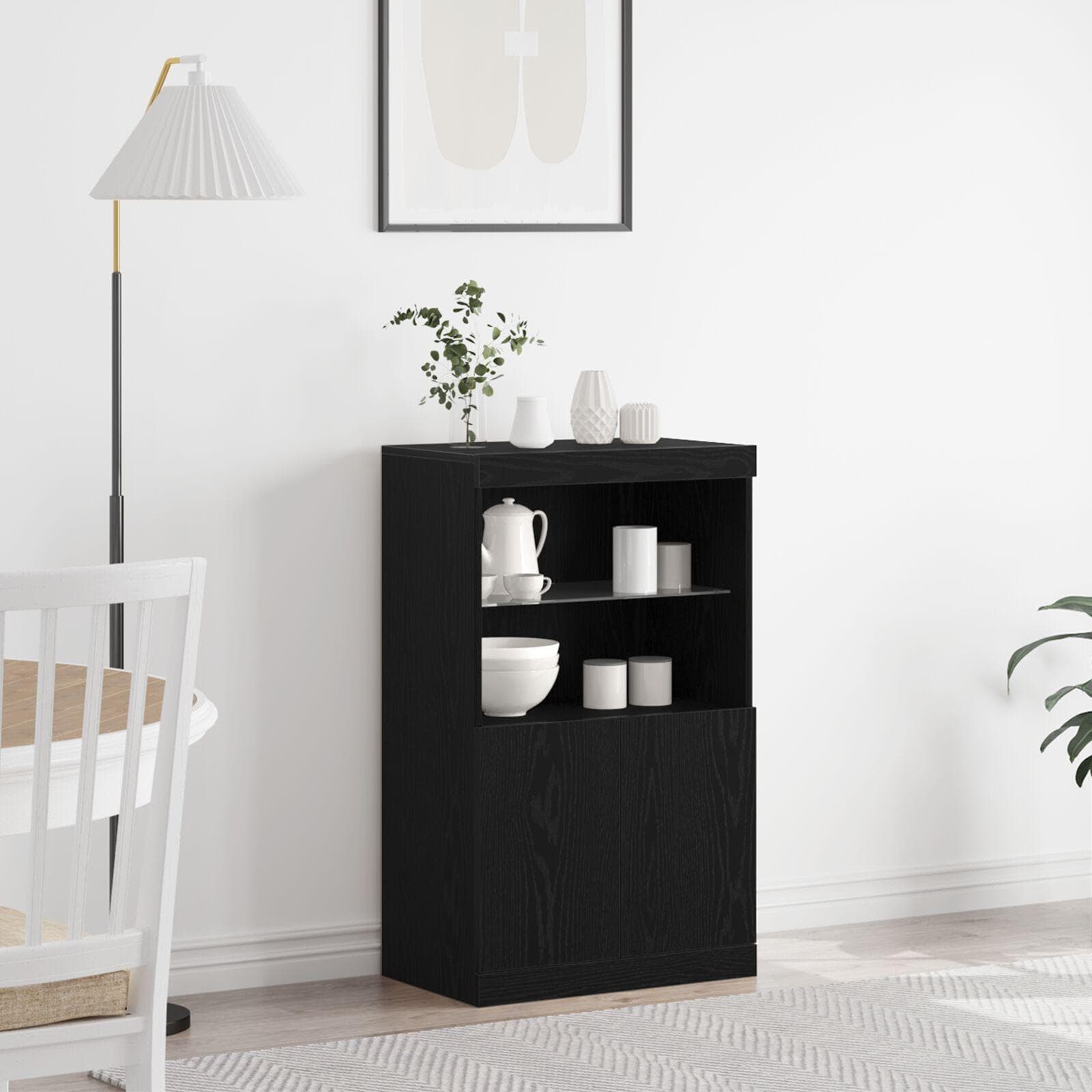 LED skænk i sort - 60 × 37 × 100 cm, konstrueret træ