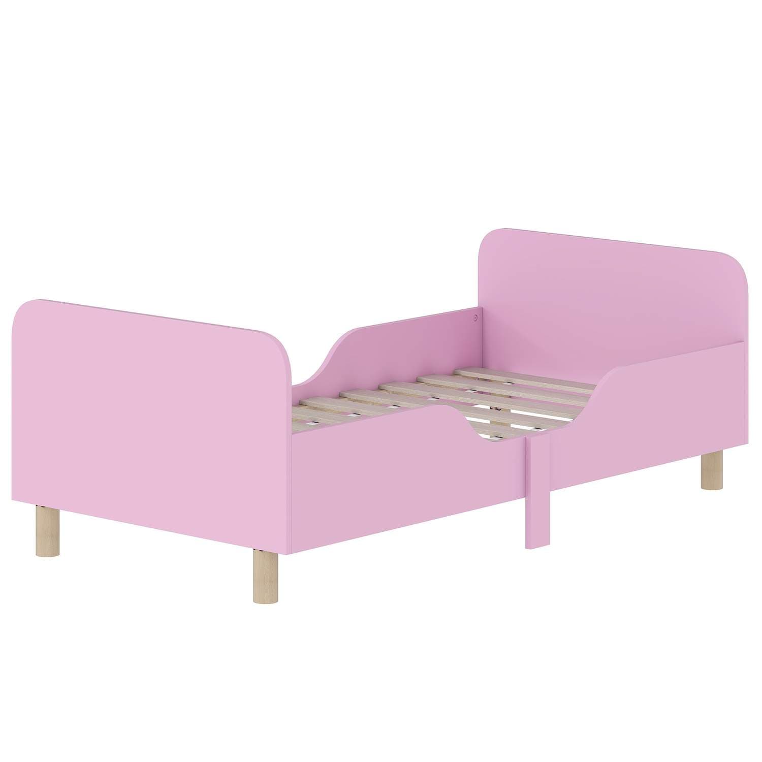 Børnesengestel med gelænder, pink MDF og fyrretræ