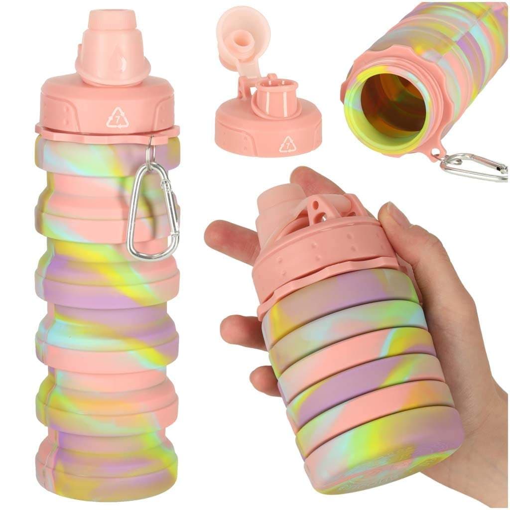 Foldbar silikone sportsvandflaske – 500 ml, regnbuehåndtag