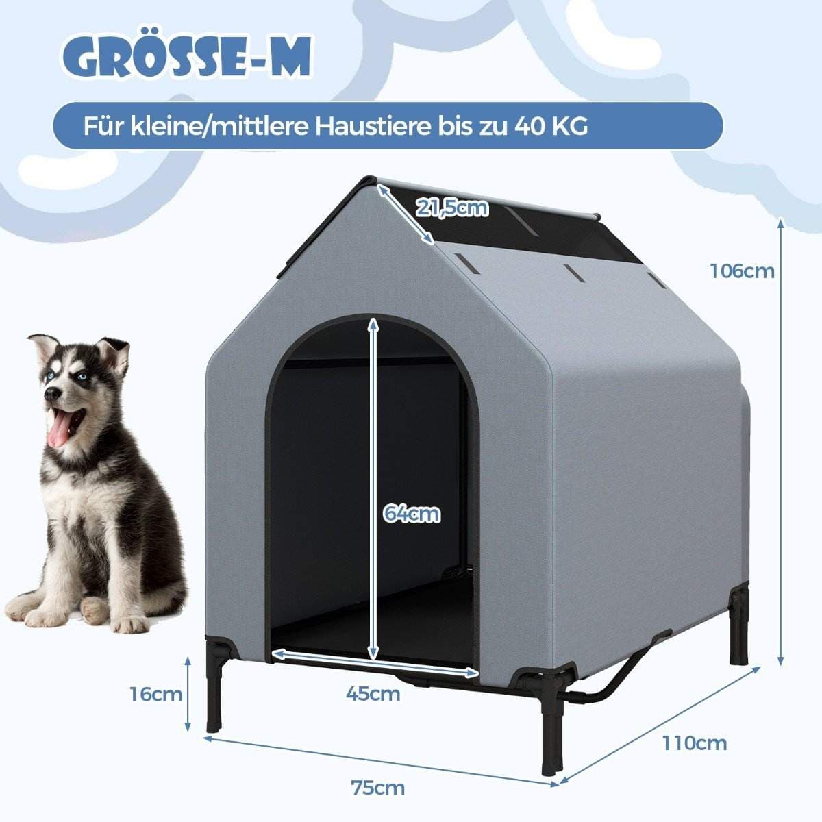 Forhøjet hundehus og seng – vandtæt, åndbart mesh view 2