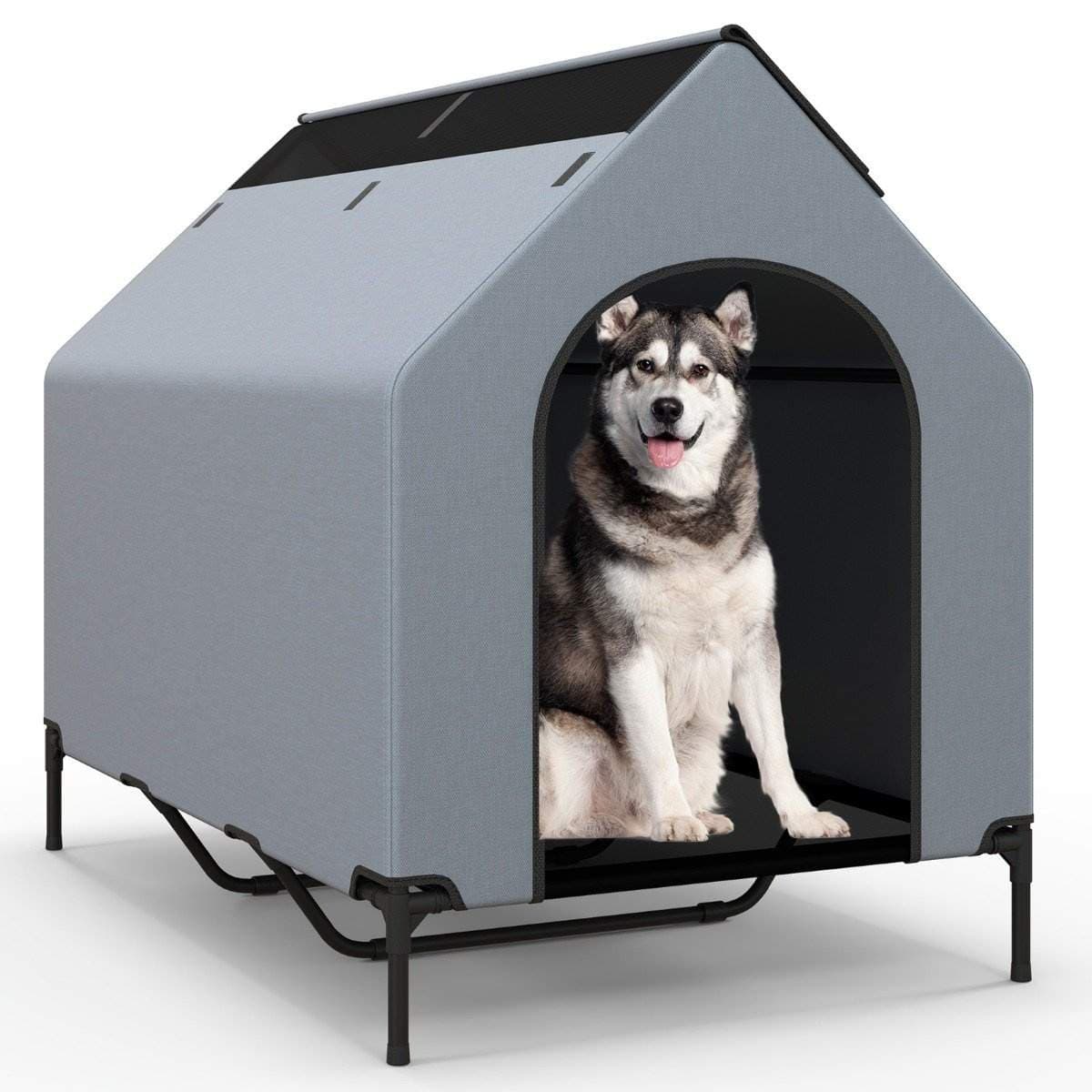 Forhøjet hundehus og seng – vandtæt, åndbar, 84x132x114 cm