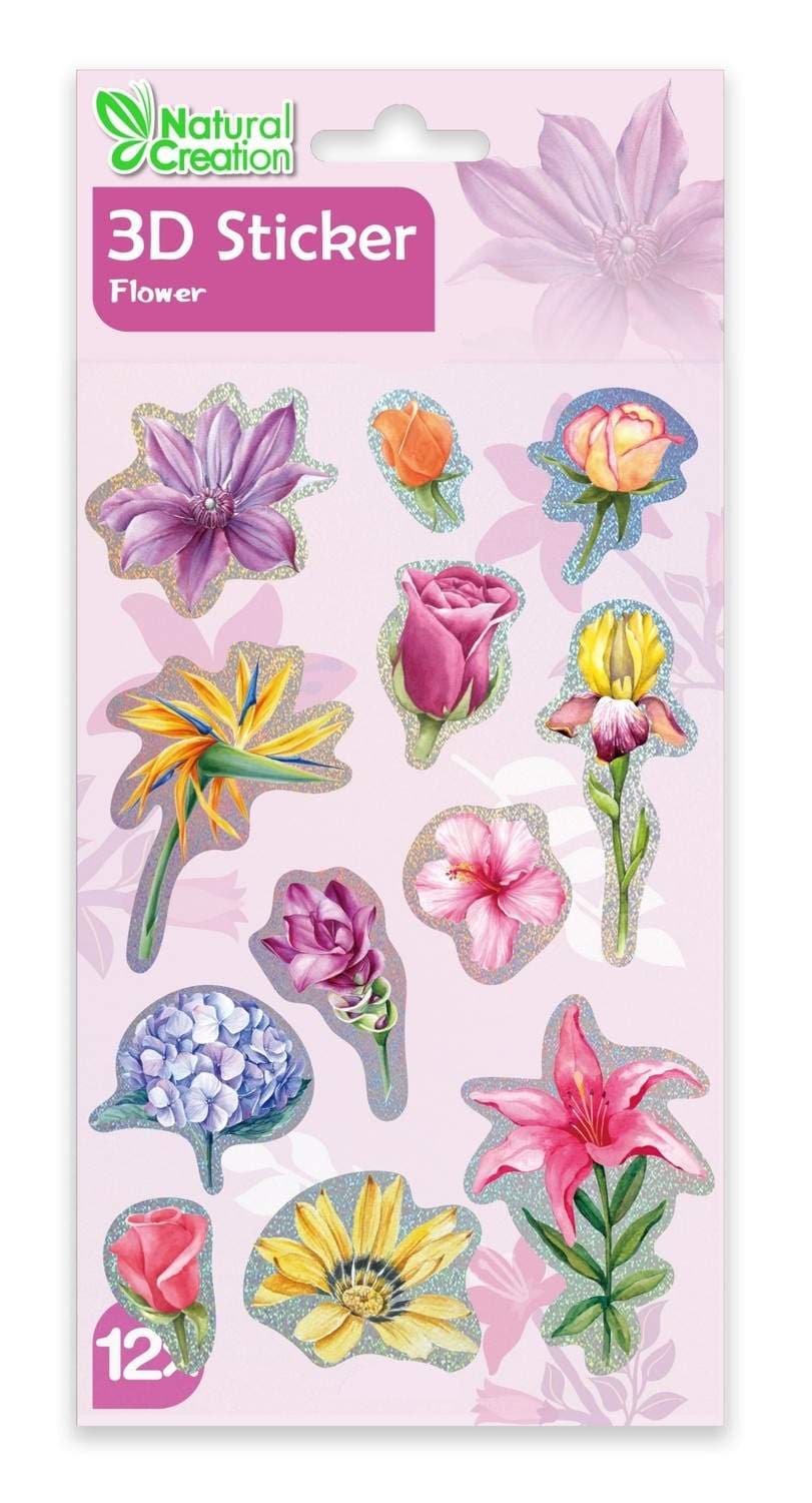 3D-blomsterklistermærker til naturlig dekoration, 12 stk