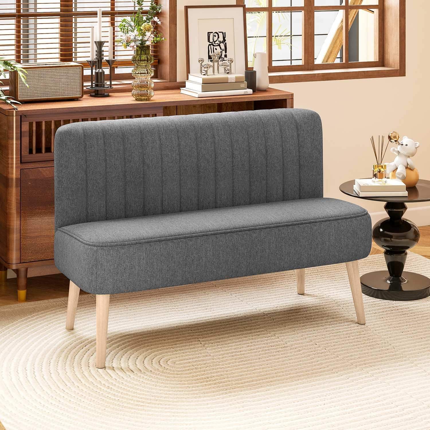 Grå 2-personers sofa – linnedlook, træstel, 117 cm view 2
