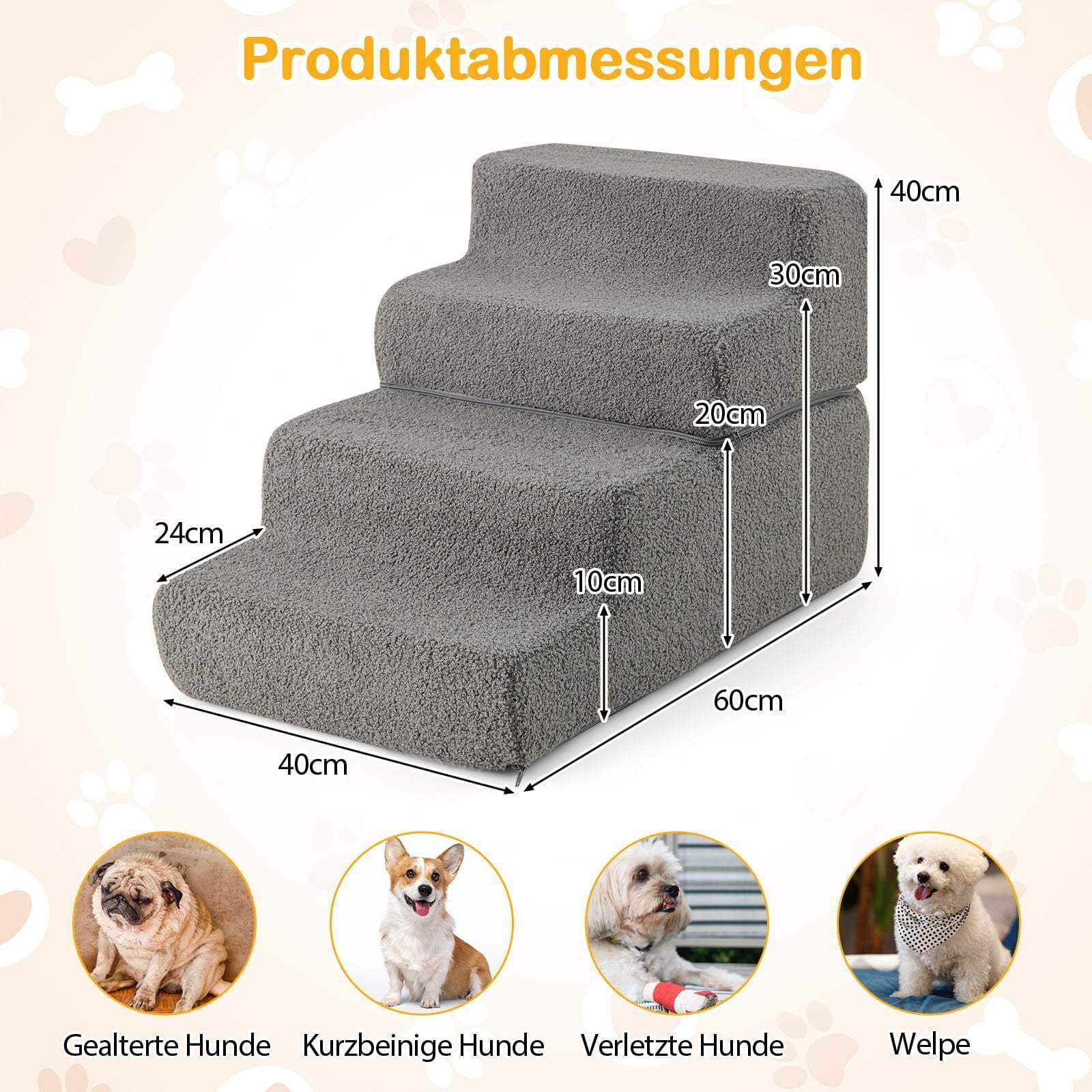 Skumtrappe til hunde – 4 trin, skridsikkert, vaskbart betræk view 2