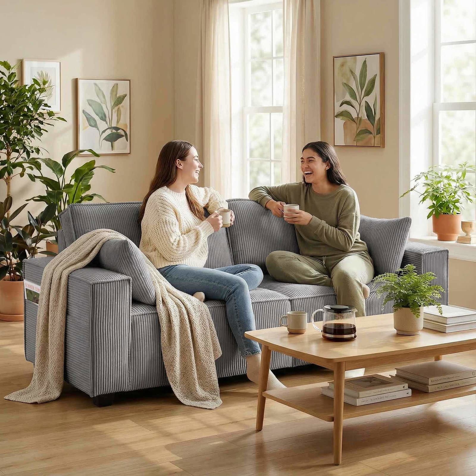 3-personers fløjlssofa – pocketfjeder, brede armlæn, lysegrå view 2