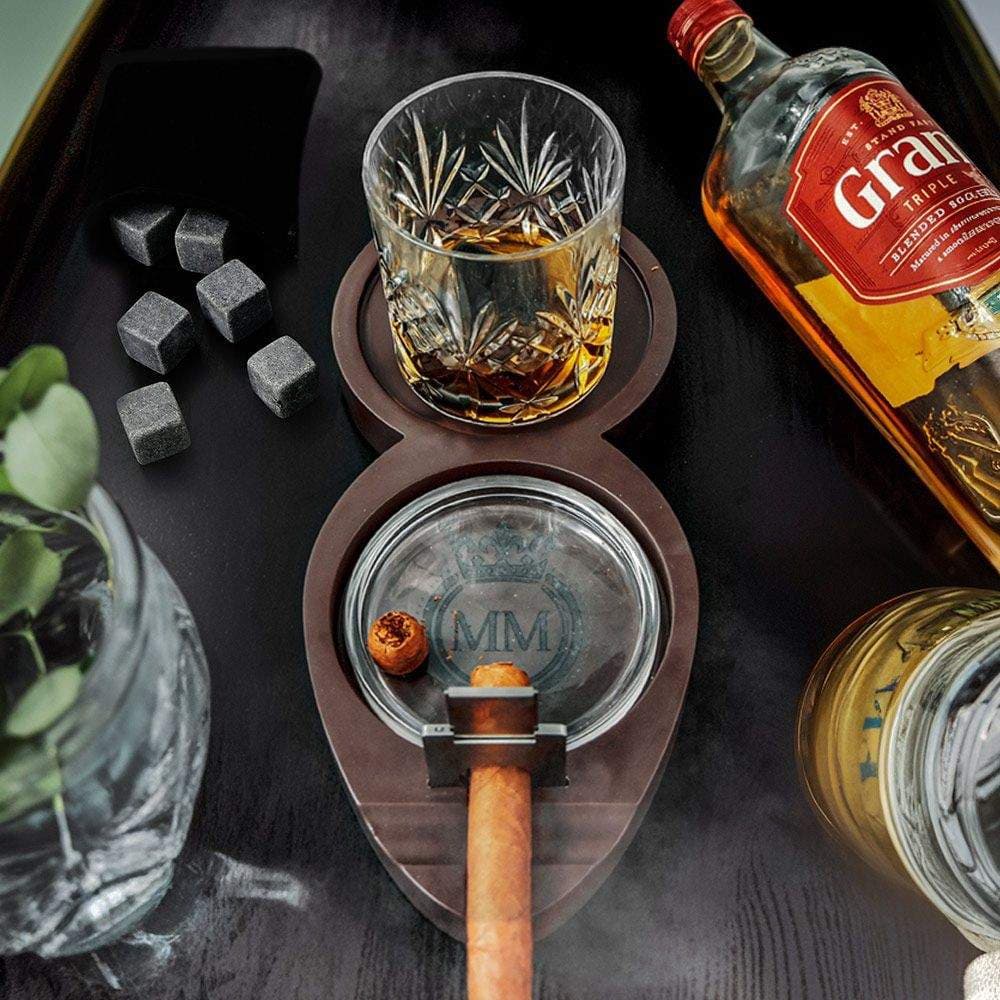 Whisky- og cigarbakkesæt med bordskåner og askebæger
