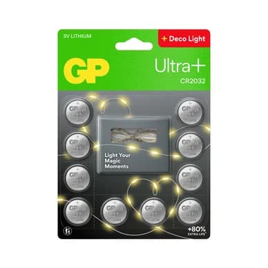 GP BATTERIES GP Lithium-knapcellebatterier CR2032 10-pak + Lyskæde 2m