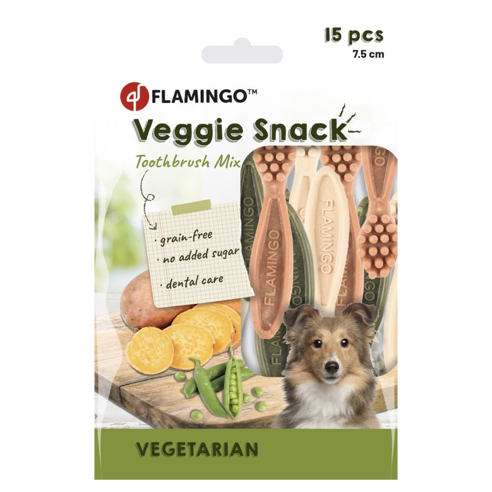 Flamingo Veggie Tandbørste Mix ActivBiome+ blanding: 2 x 120 g (30 stykker, 7,5 cm)
