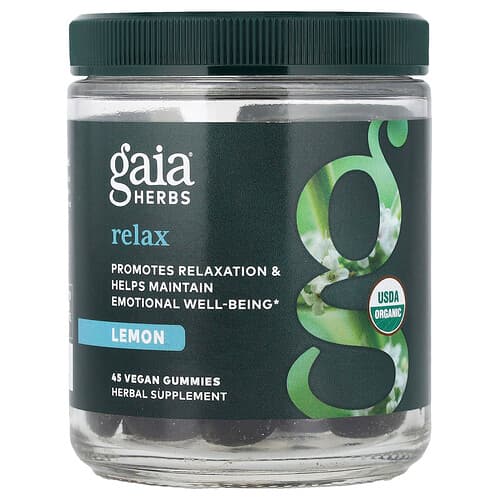 Gaia Herbs, Relax Gummies, Citron, 45 veganske vingummier