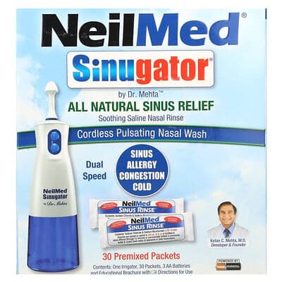 NeilMed, Sinugator®, ledningsfri pulserende næseskyl, sæt med 3 dele
