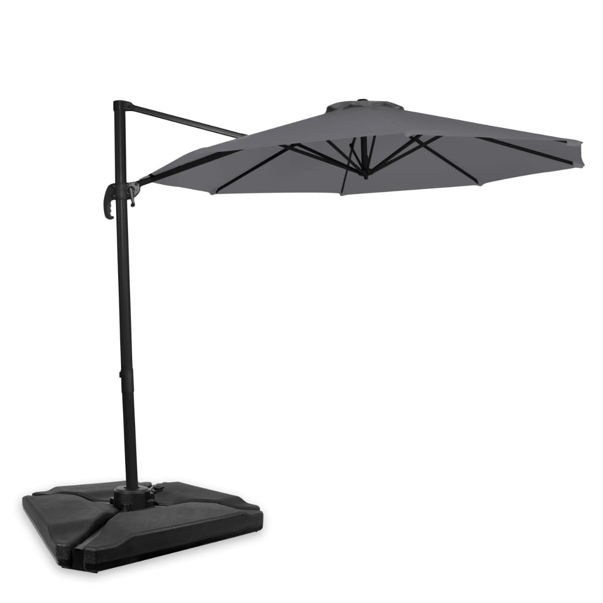 Premium Parasol Bardolino Ø300cm – inkl krydsfod, 4 ∆ fyldbare fliser og overtræk - rund | Grå