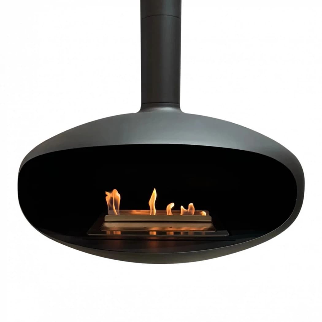 THE ICONIC biopejs fra Icon Fires | Lofthængt bioethanol pejs | 6,7 kW varmeeffekt | 12 timers brændetid