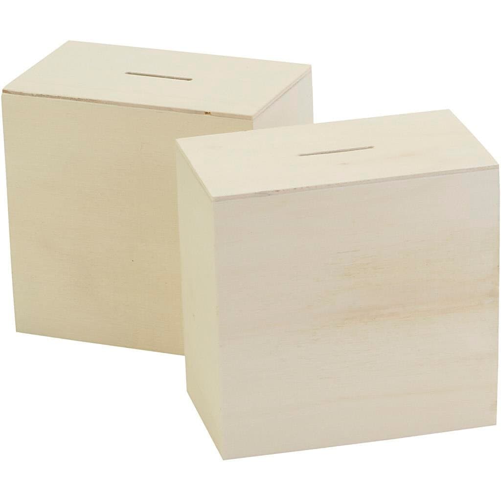 Sparebøsser i træ, str. 10x10x6 cm, 10 stk./ 1 pk.