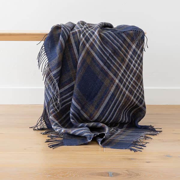 Plaid i hør, indigo, Paolo square