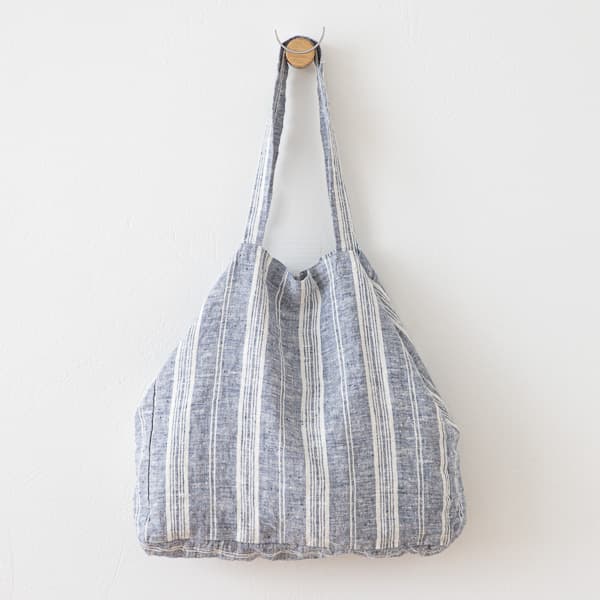 Strandtaske i hør, indigo, Multistripe