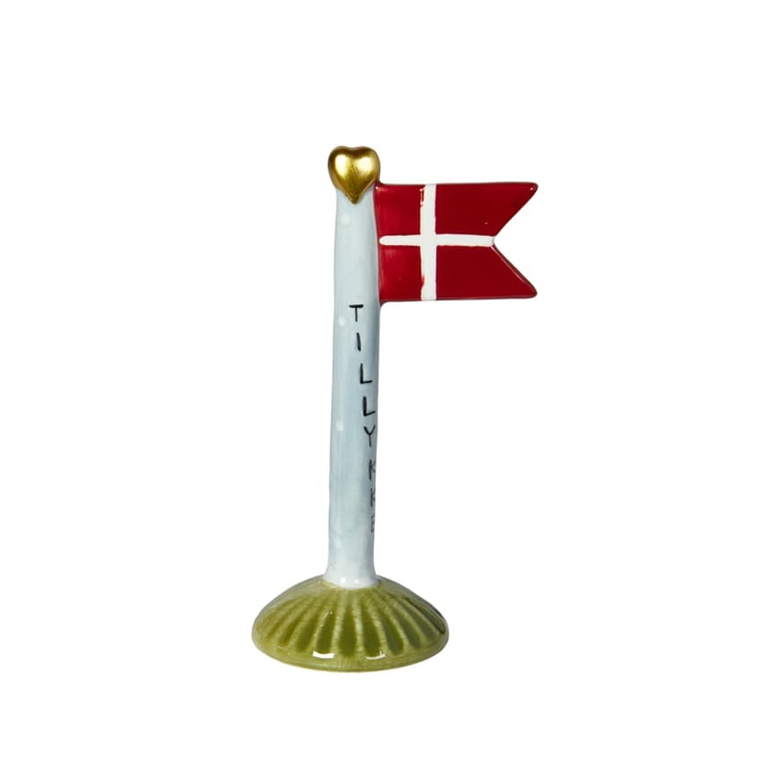 Keramik flag  Tillykke  grøn fod     F25