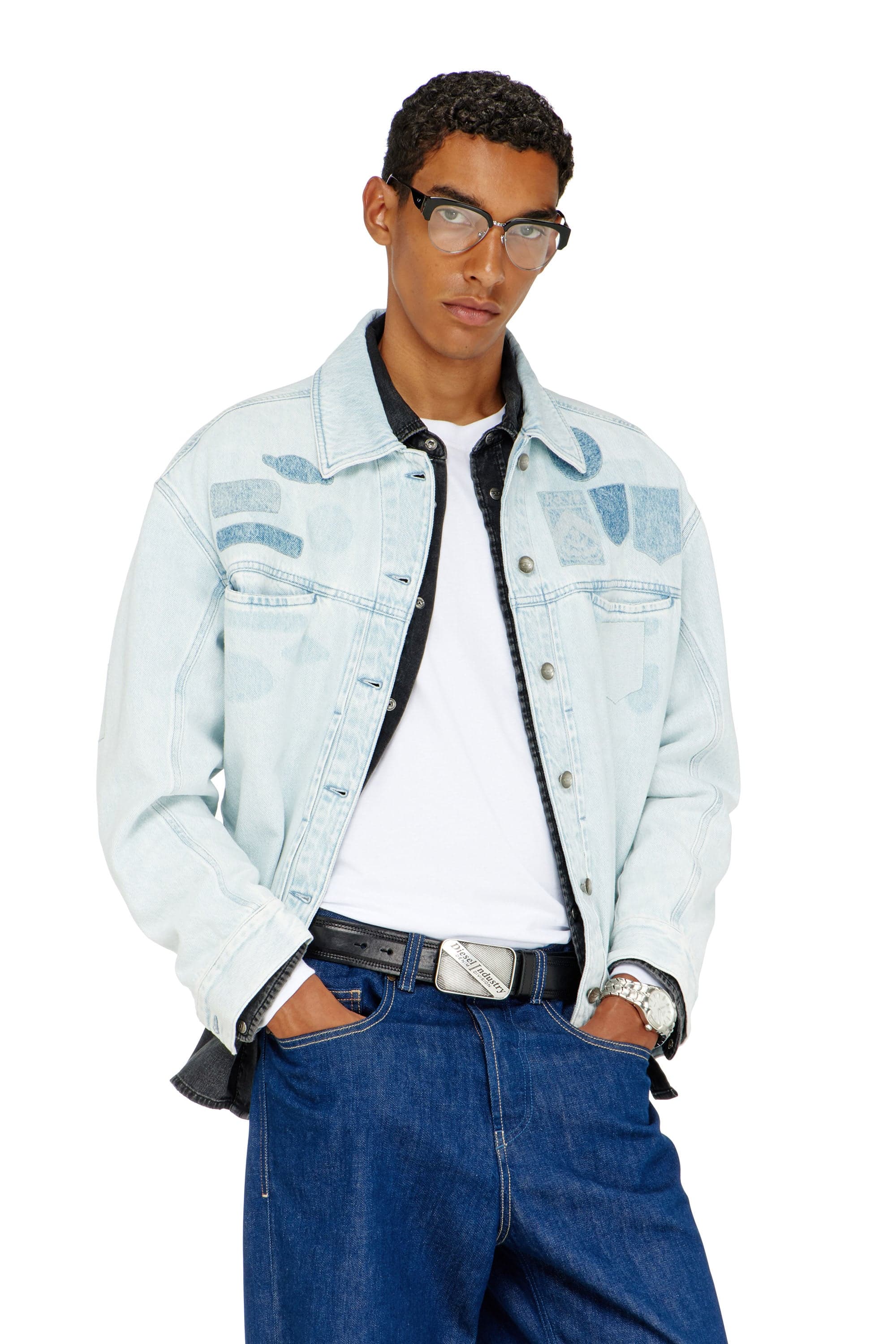 Diesel - Denim overshirt with patch effects - Denim Jackets - Unisex - Blue