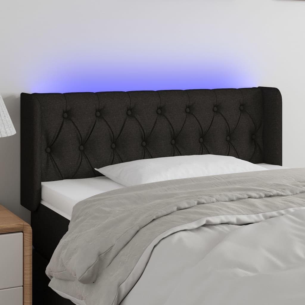 Sengegavl med LED-lys 93x16x78/88 cm - stof, sort