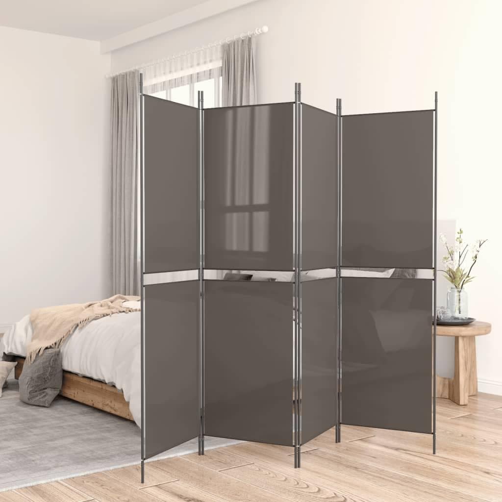 5-panels rumdeler i stof - 250 × 200 cm, antracitgrå