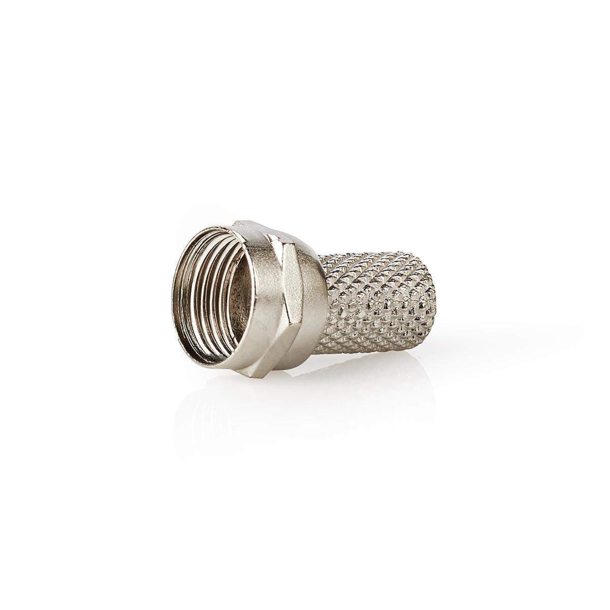 F-Connector | Lige | Han | Nikkelplateret | 75 Ohm | Slå til | Kabeldiameter: 7.4 mm | Zinc Alloy | Sølv | 25 stk. | Plastikpose
