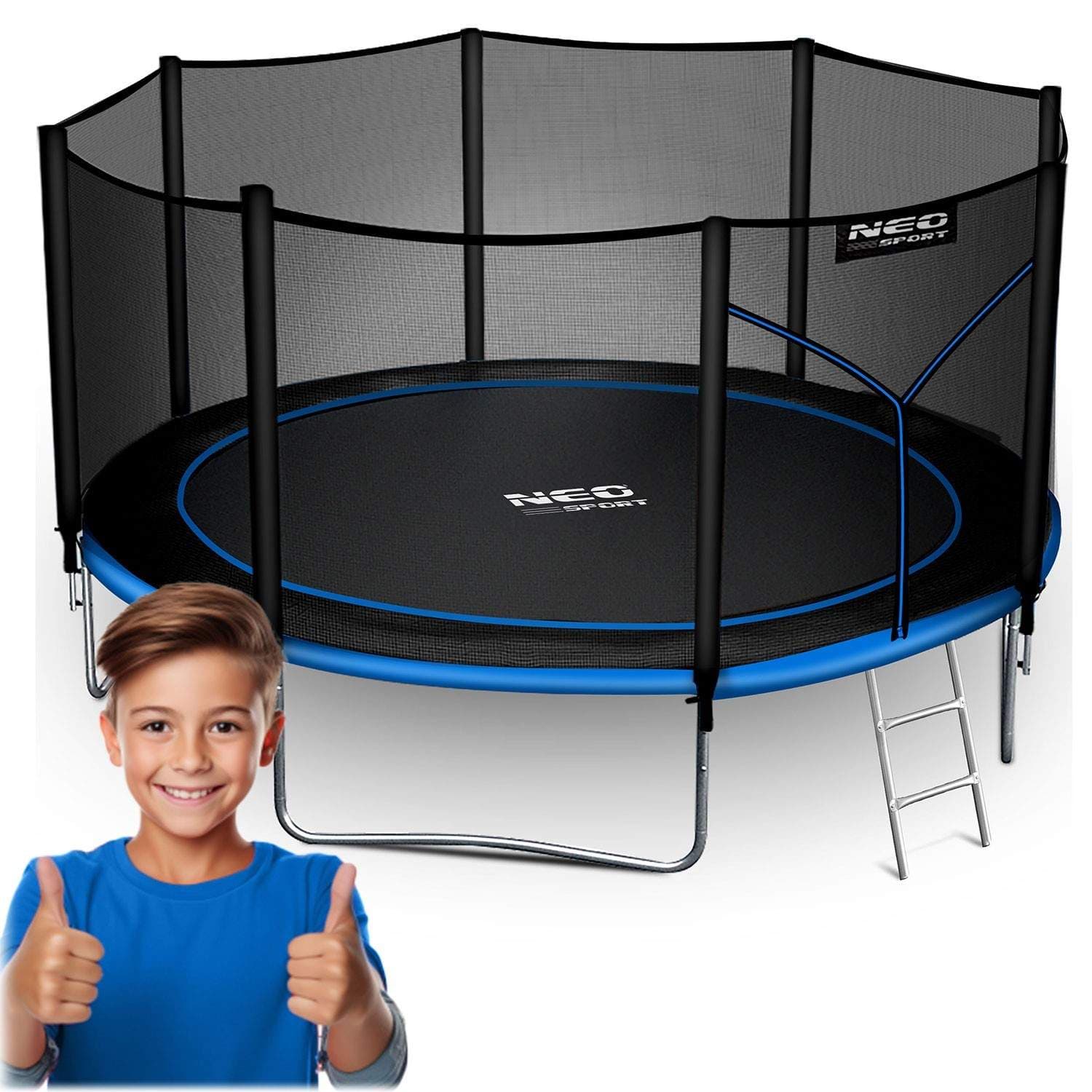 Havetrampolin 12ft/374cm med udendørs net og stige Neo-Sport