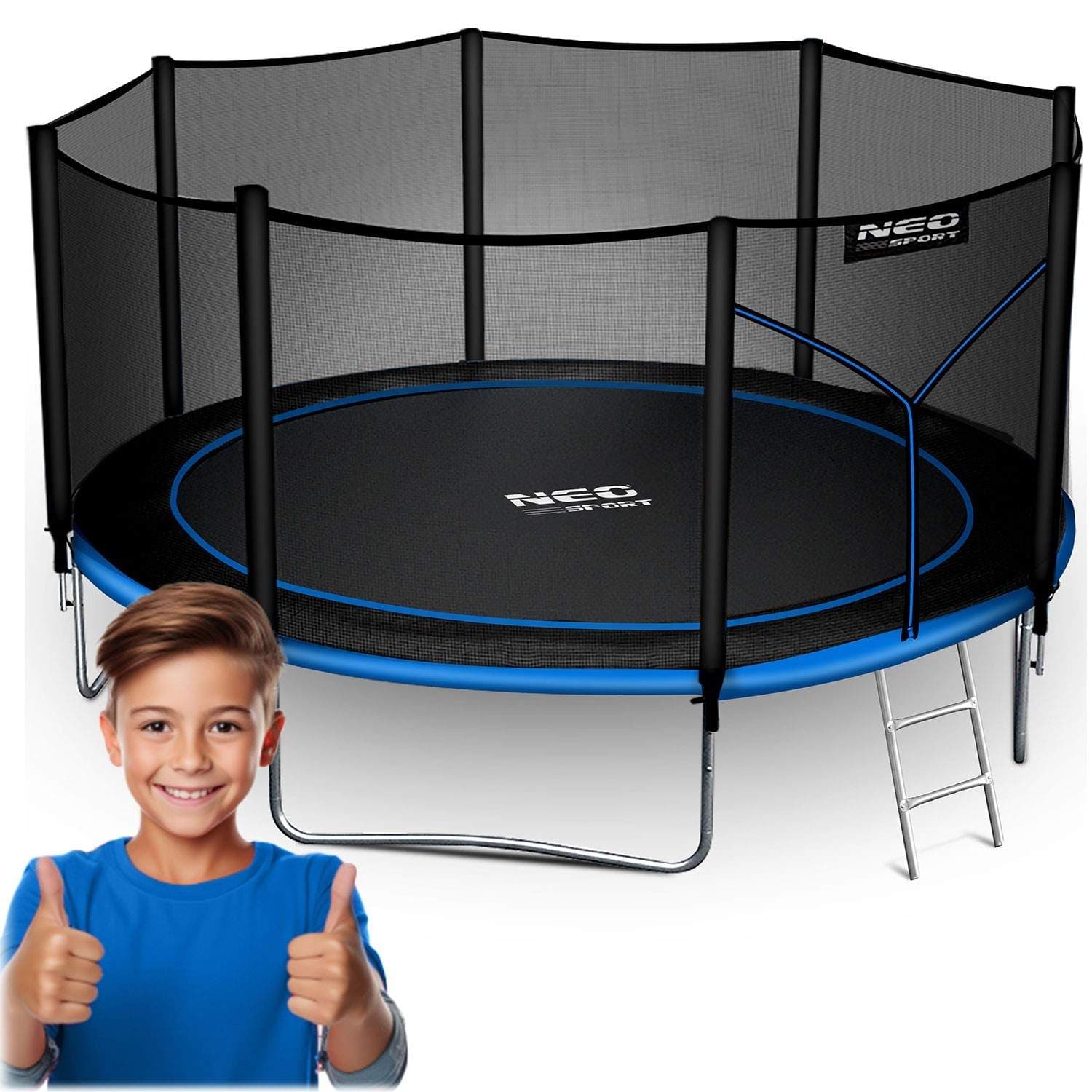Havetrampolin 13ft/404cm med udendørs net og stige Neo-Sport