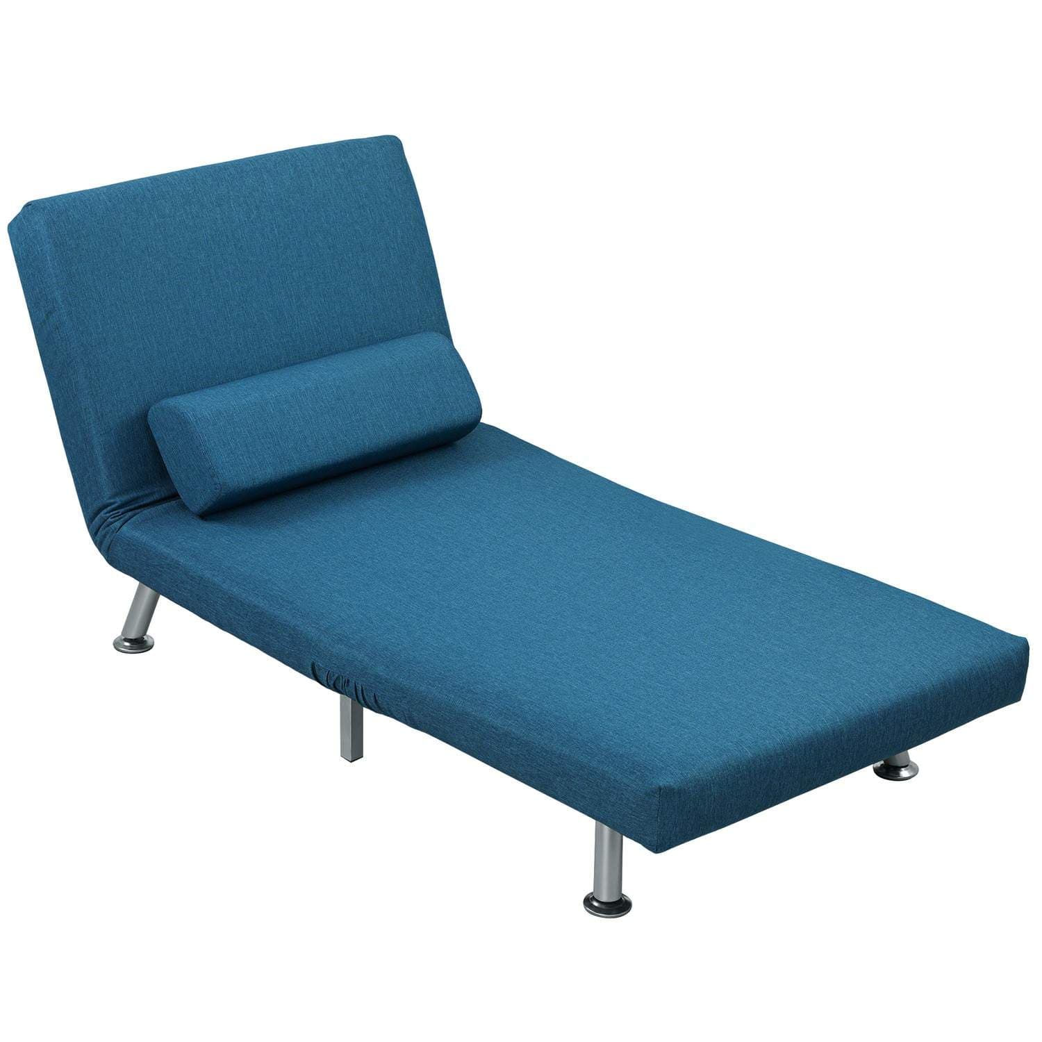 Sammenklappelig lænestol med sengefunktion, foldbar afslapningsstol i hørlook, justerbart ryglæn, 75 x 70 x 75 cm, blå