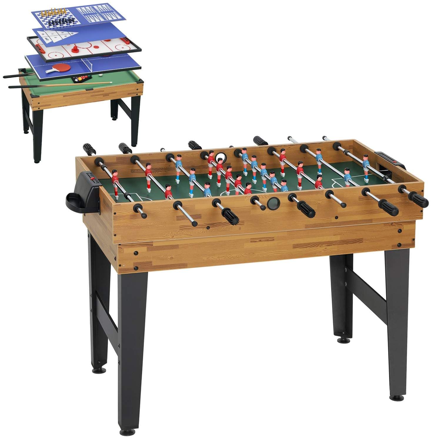 13-i-1 spillebord, bordfodbold, skak, billard, valnød MDF