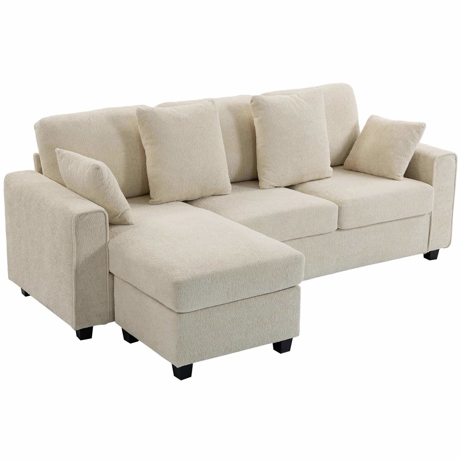 Vendbar chaiselongsofa med 3 siddepladser – fløjl, beige, behagelige hynder